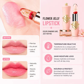 firstfly 6PCS Crystal Flower Lipsticks in hand showcasing application