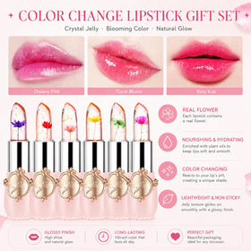 firstfly 6PCS Crystal Flower Lipsticks set with floral design close-up