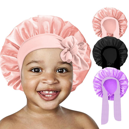 FIRSTPELLA Baby Hair Bonnets in pink, black, and purple front view