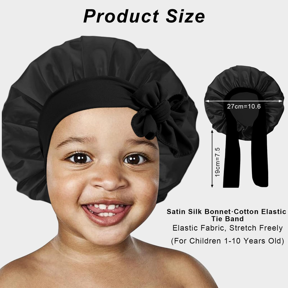 FIRSTPELLA Kids Silk Bonnet in black front view