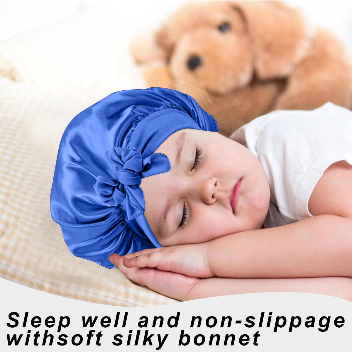 FIRSTPELLA Kids Silk Bonnet Set on a bed