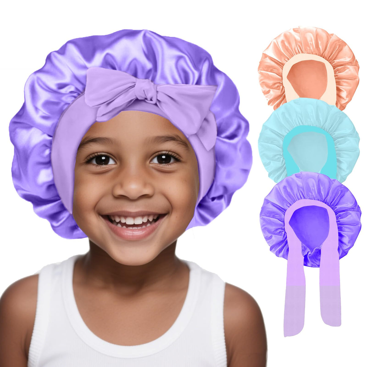 FIRSTPELLA Kids Silk Satin Bonnet in purple, front view