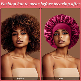 FIRSTPELLA purple silk bonnet on a bed