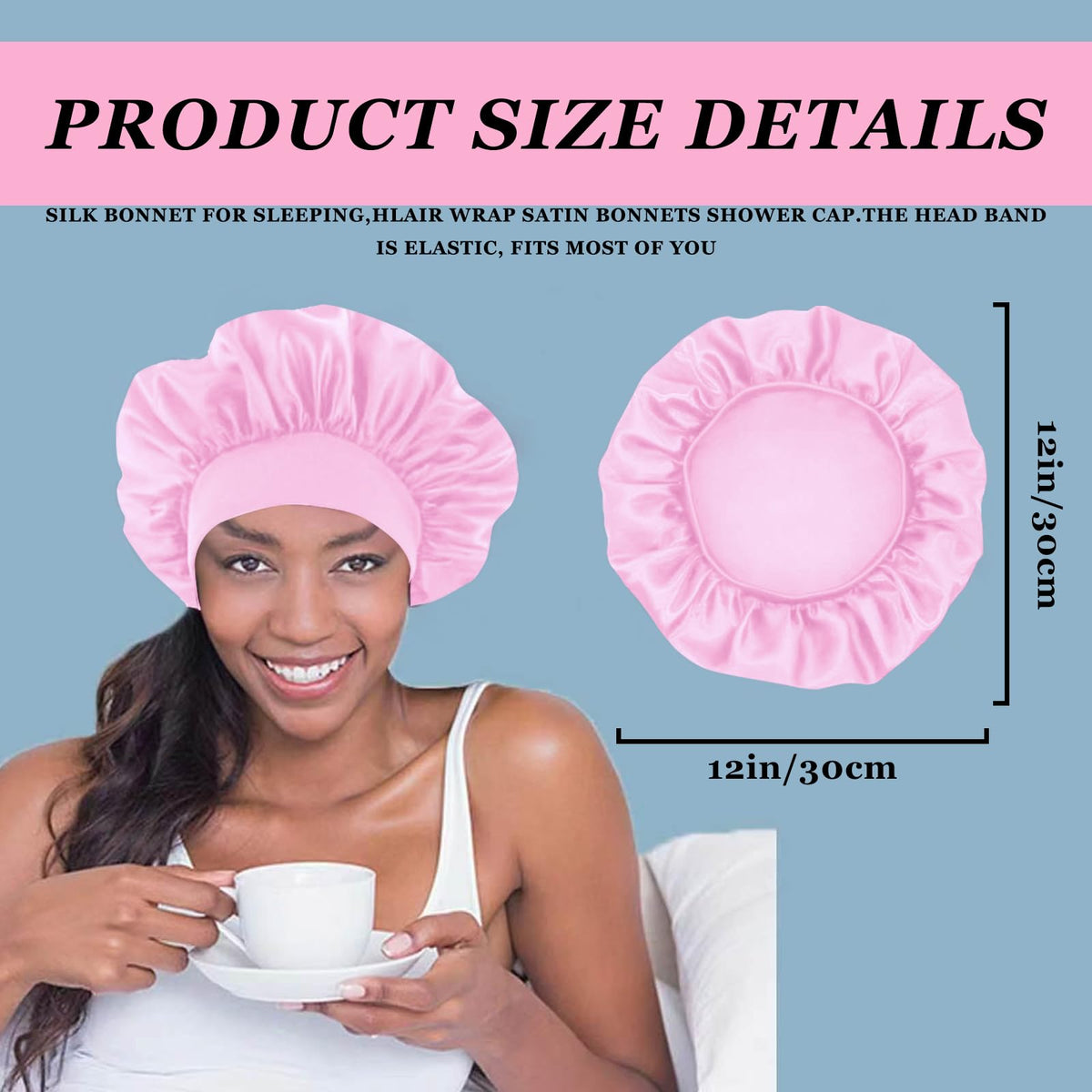 FIRSTPELLA satin hair bonnet in black colour, front view