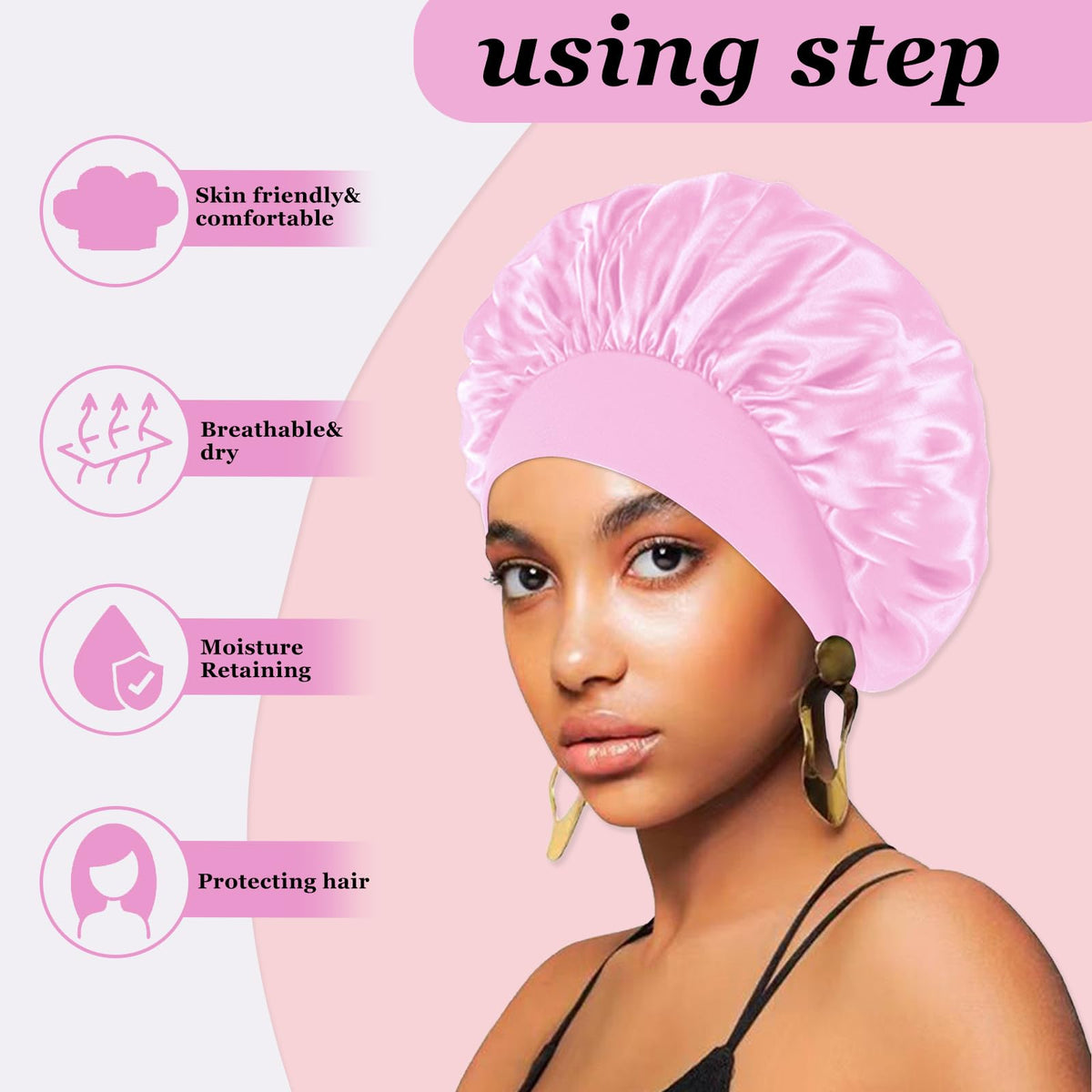 FIRSTPELLA satin hair bonnet in blue colour, front view