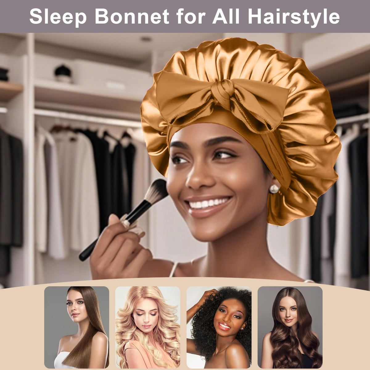 FIRSTPELLA Silk Hair Bonnet adjustable tie band close-up
