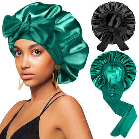 FIRSTPELLA Silk Hair Bonnet black front view
