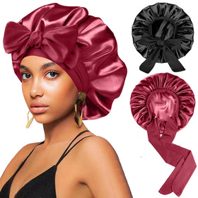 FIRSTPELLA Silk Hair Bonnet in black front view
