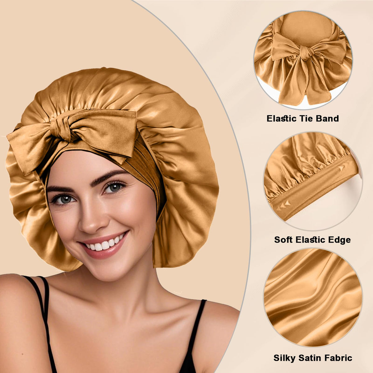 FIRSTPELLA Silk Hair Bonnet in khaki side view