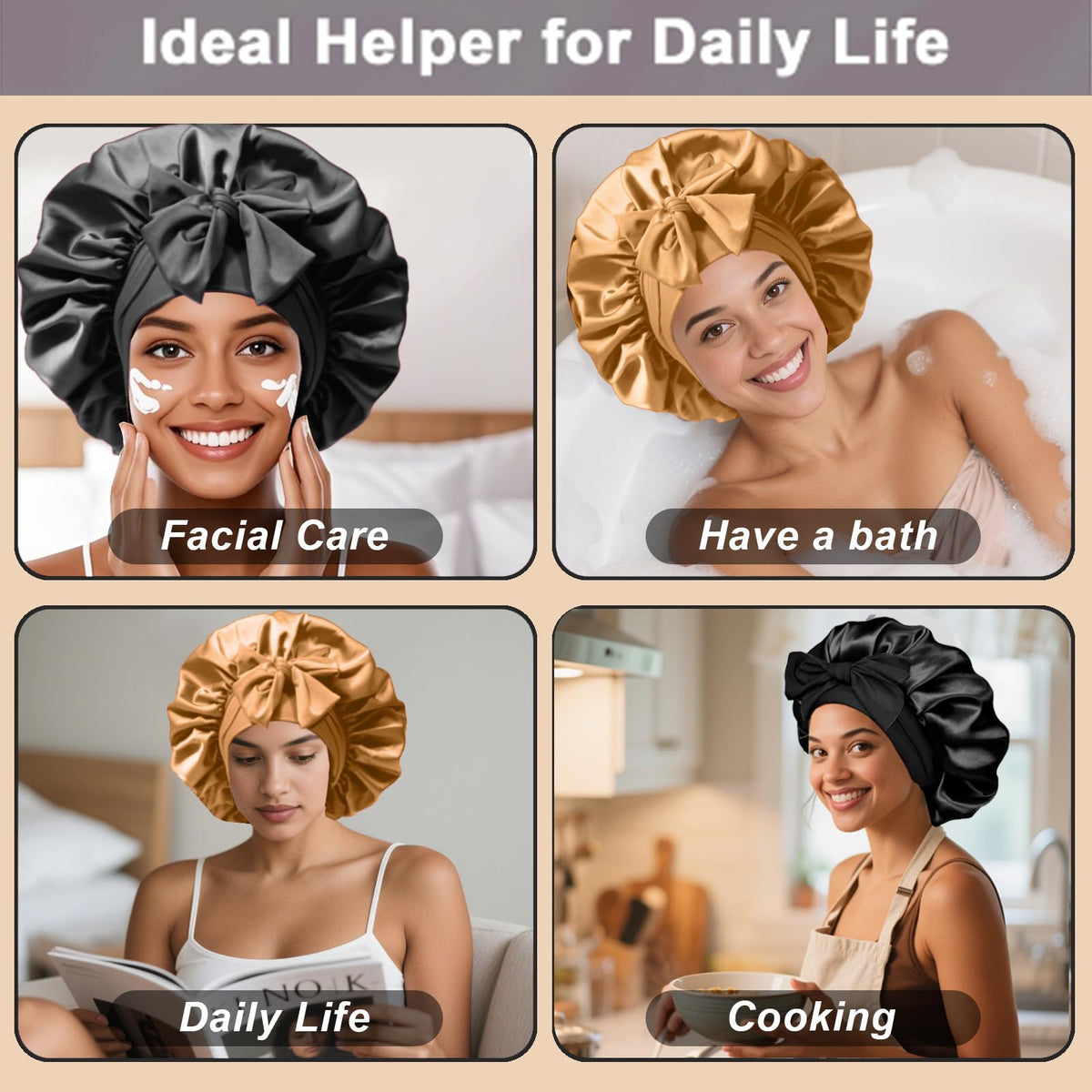 FIRSTPELLA Silk Hair Bonnet in use during skincare routine