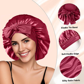 FIRSTPELLA Silk Hair Bonnet in wine red front view