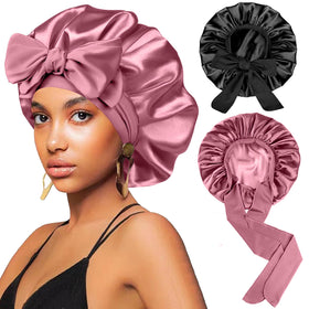 FIRSTPELLA Silk Hair Satin Bonnet black front view
