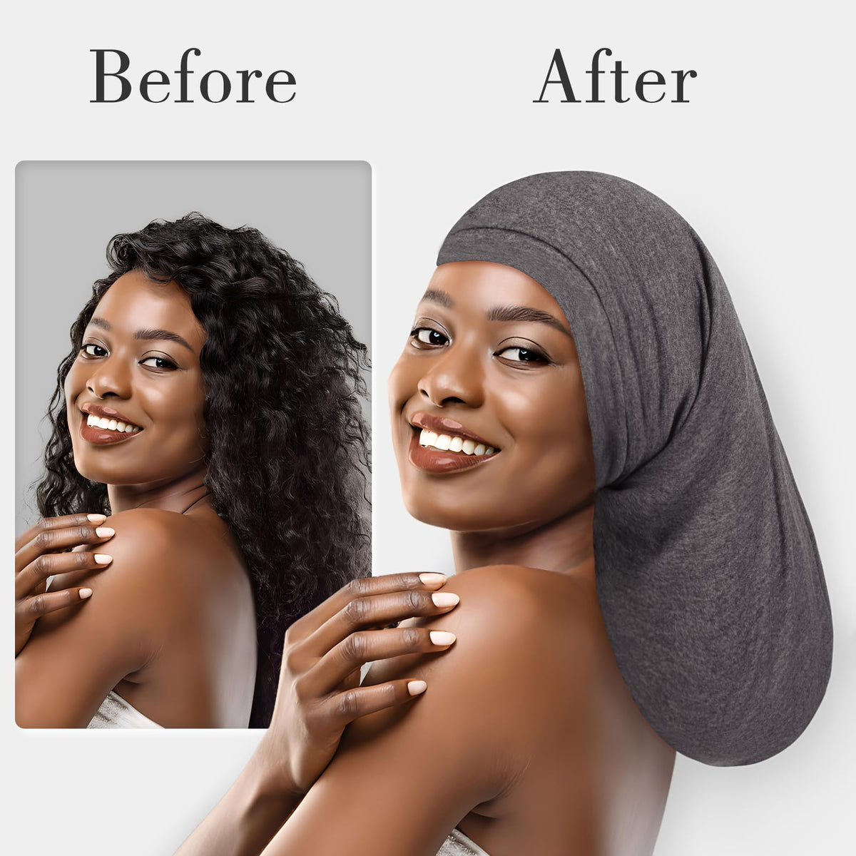 Fittia Long Satin Bonnet displayed on a mannequin
