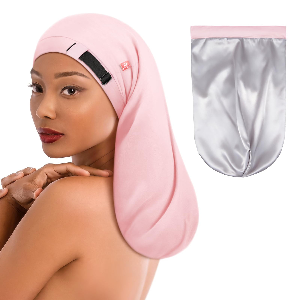 Fittia Long Satin Bonnet front view in black