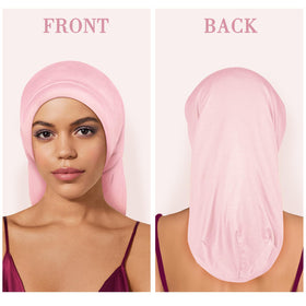 Fittia Long Satin Bonnet laid flat with smooth satin texture