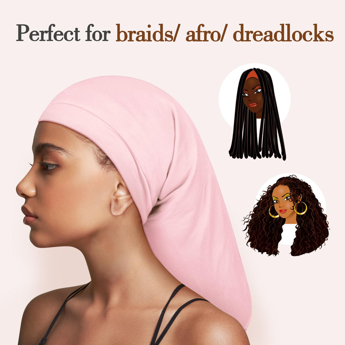 Fittia Long Satin Bonnet side view showcasing adjustable band