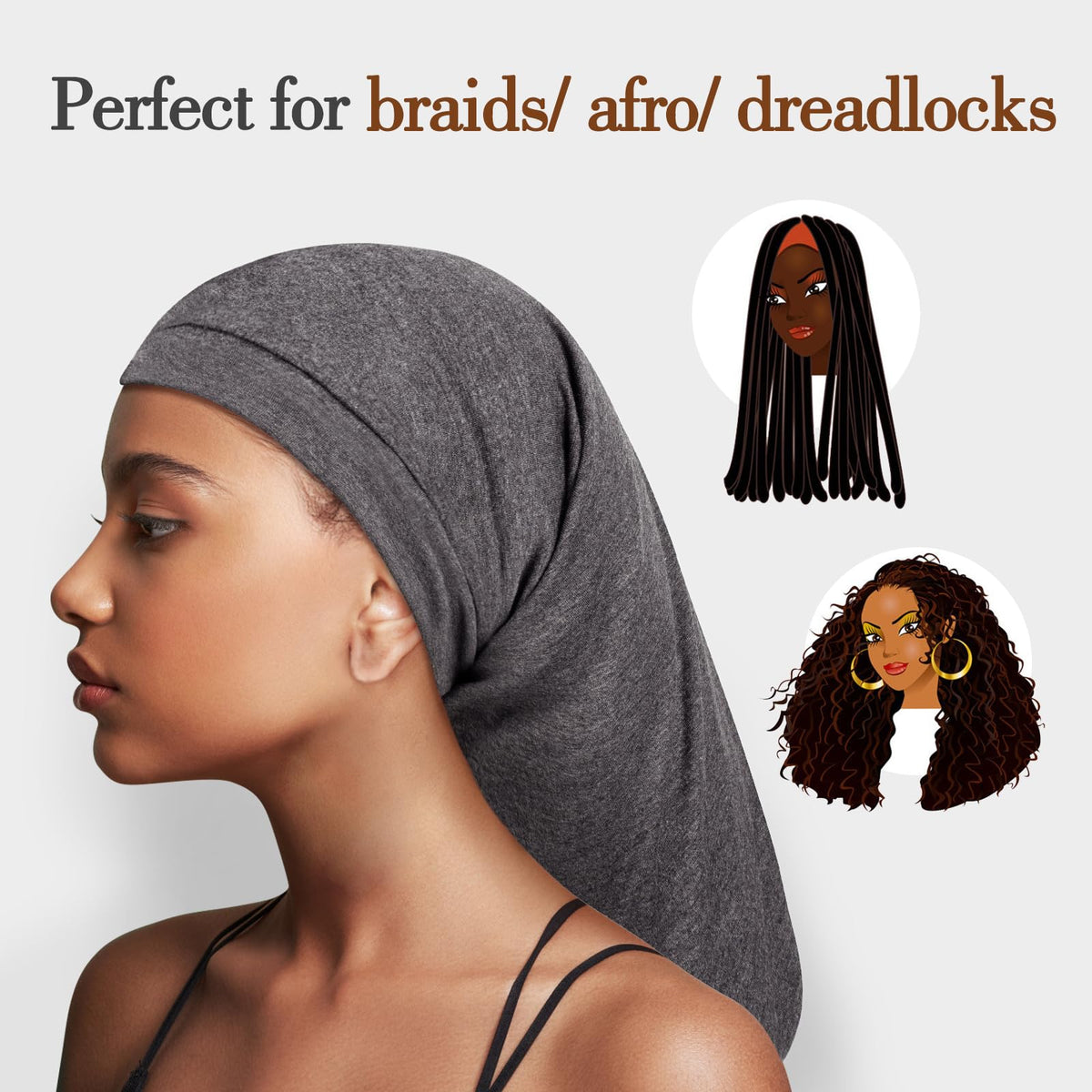 Fittia Long Satin Bonnet side view with adjustable band