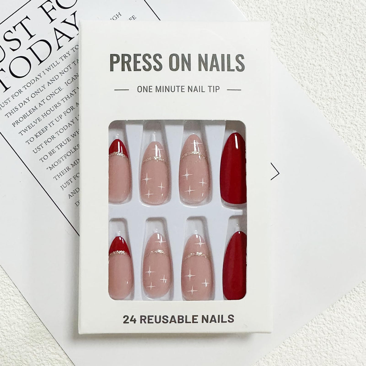 FJSMTOPl acrylic nails package contents including glue stickers