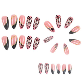 FJSMTOPl almond nails close-up showing leopard print design