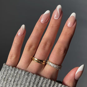 FJSMTOPl Almond Press On Nails 24Pcs white French tip front view