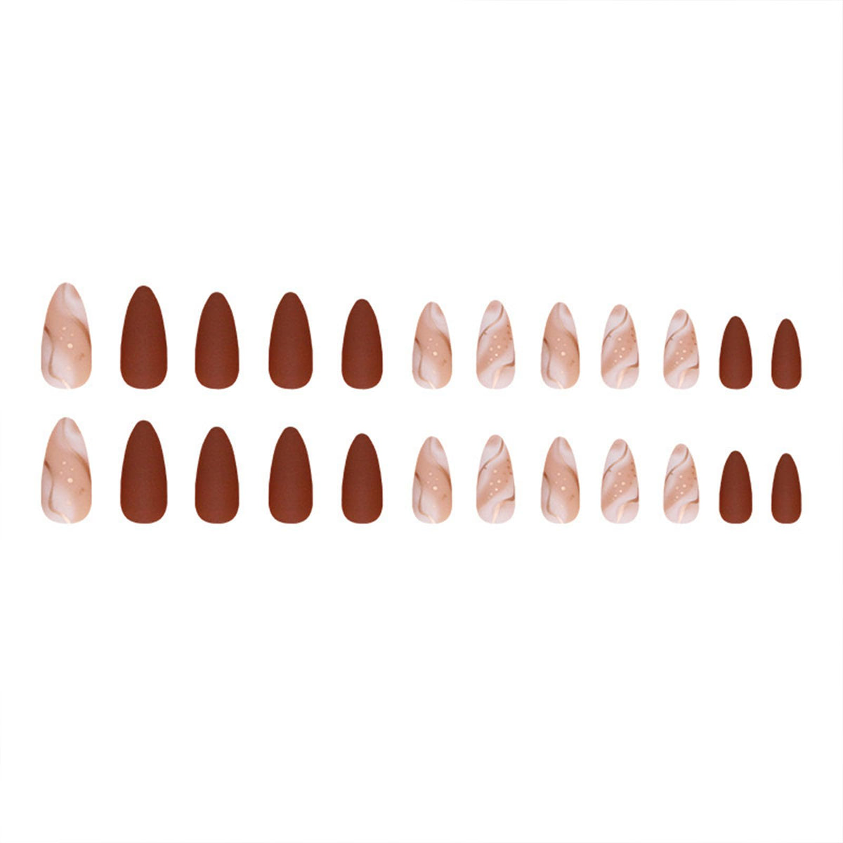 FJSMTOPl Almond Press on Nails application process with wooden stick