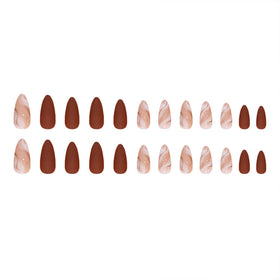 FJSMTOPl Almond Press on Nails application process with wooden stick
