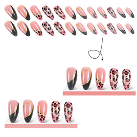 FJSMTOPl almond press on nails applied on hands
