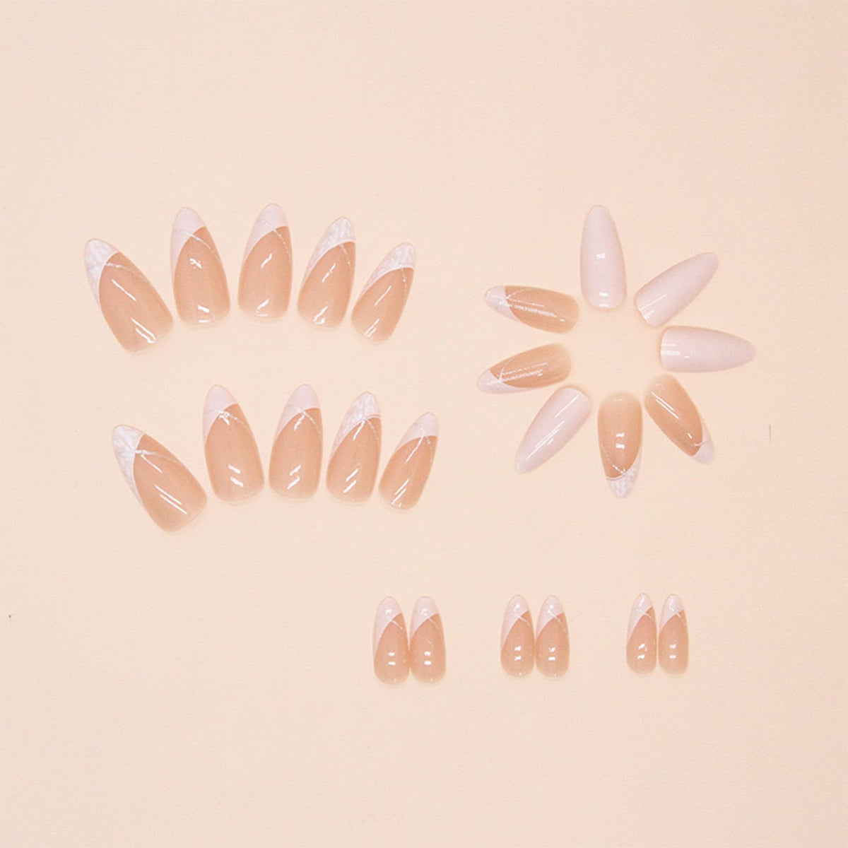 FJSMTOPl Almond Press on Nails close-up of designs