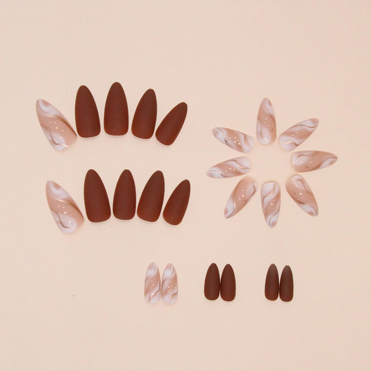 FJSMTOPl Almond Press on Nails close-up of matte finish