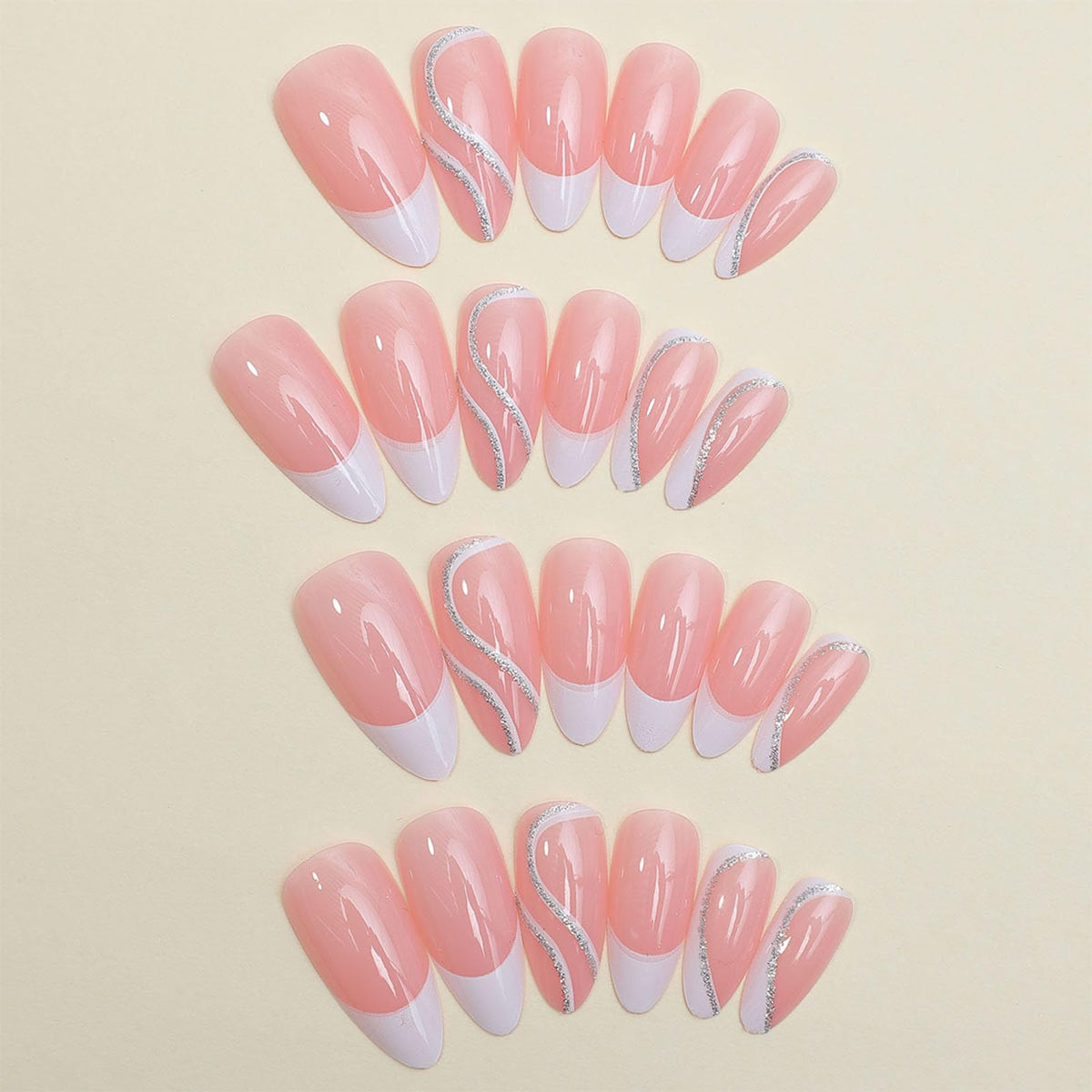 FJSMTOPl Almond Press On Nails displayed in packaging