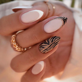 FJSMTOPl Almond Press on Nails medium fake nails with zebra print design