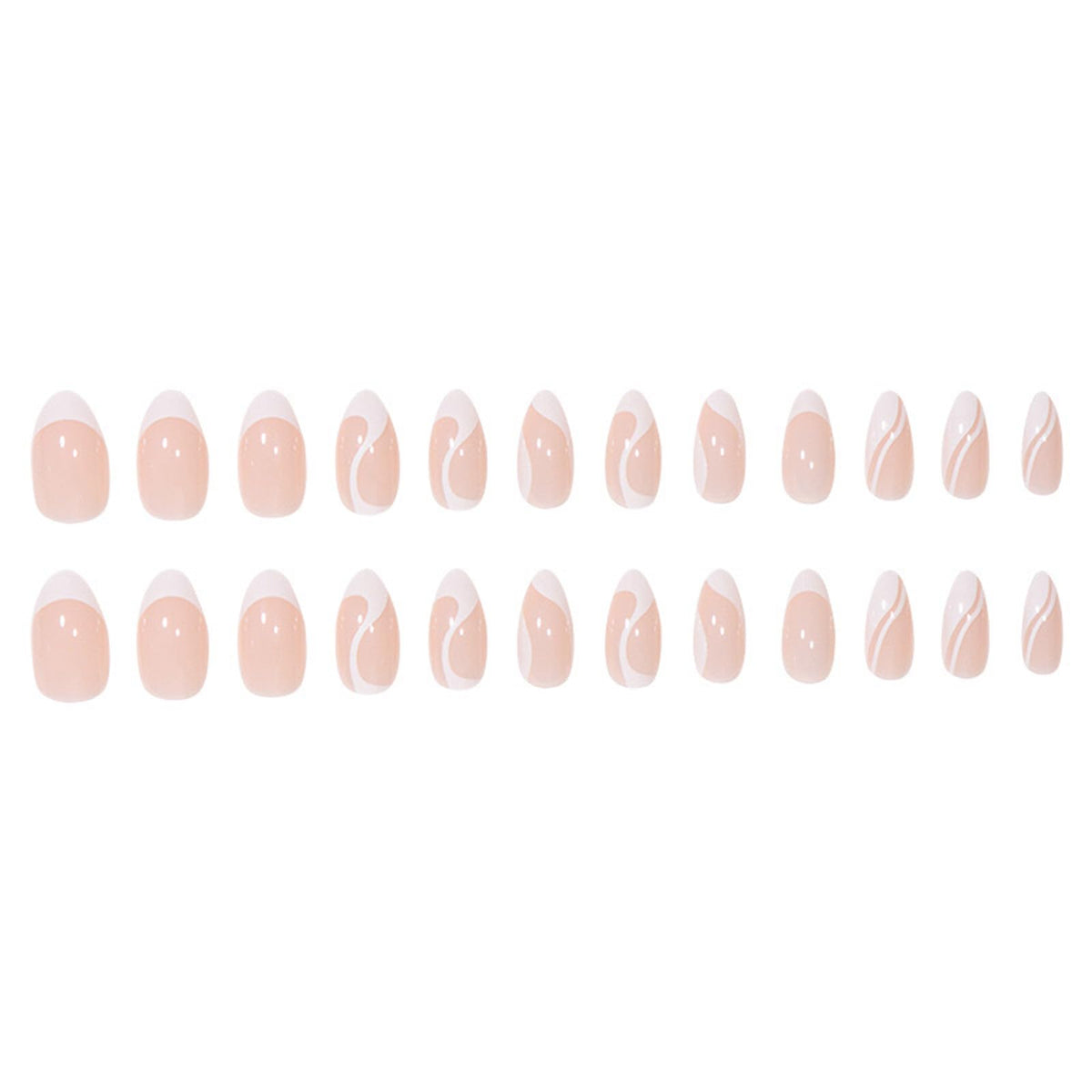 FJSMTOPl Almond Press On Nails on a hand