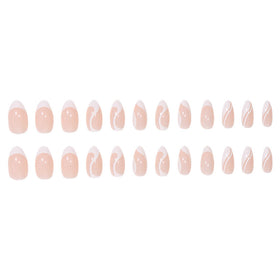 FJSMTOPl Almond Press On Nails on a hand