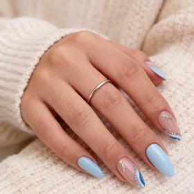 FJSMTOPl Blue Almond Press On Nails with jelly glue stickers