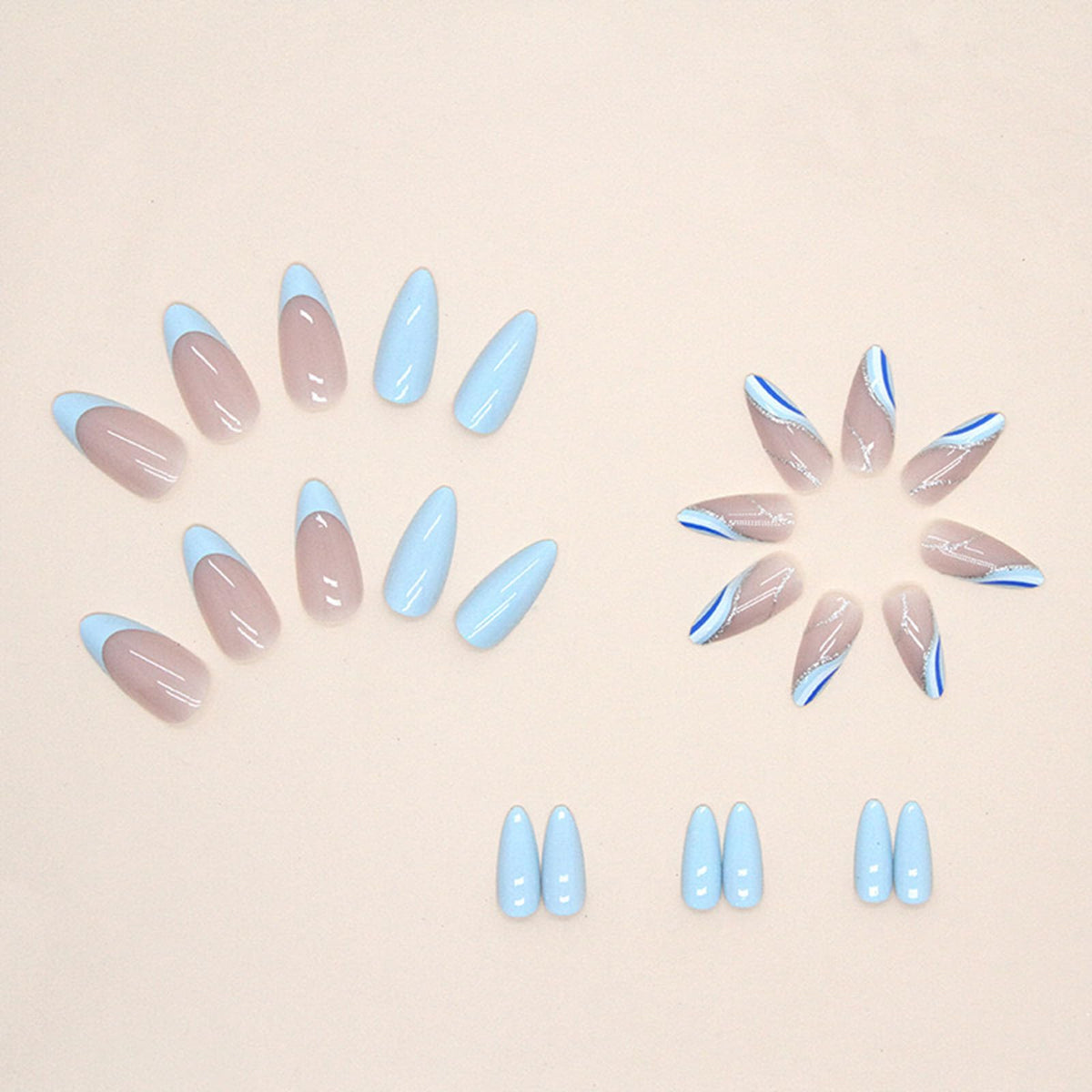 FJSMTOPl Blue Almond Press On Nails with nail file