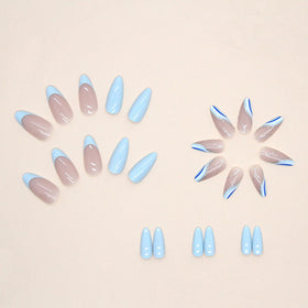 FJSMTOPl Blue Almond Press On Nails with nail file
