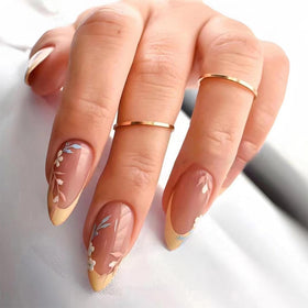 FJSMTOPl Flower Almond Press on Nails medium set front view