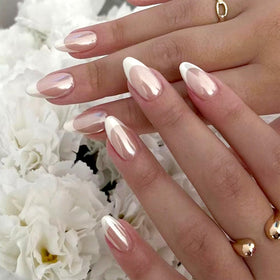 FJSMTOPl French Tip Press on Nails 24pcs almond design front view