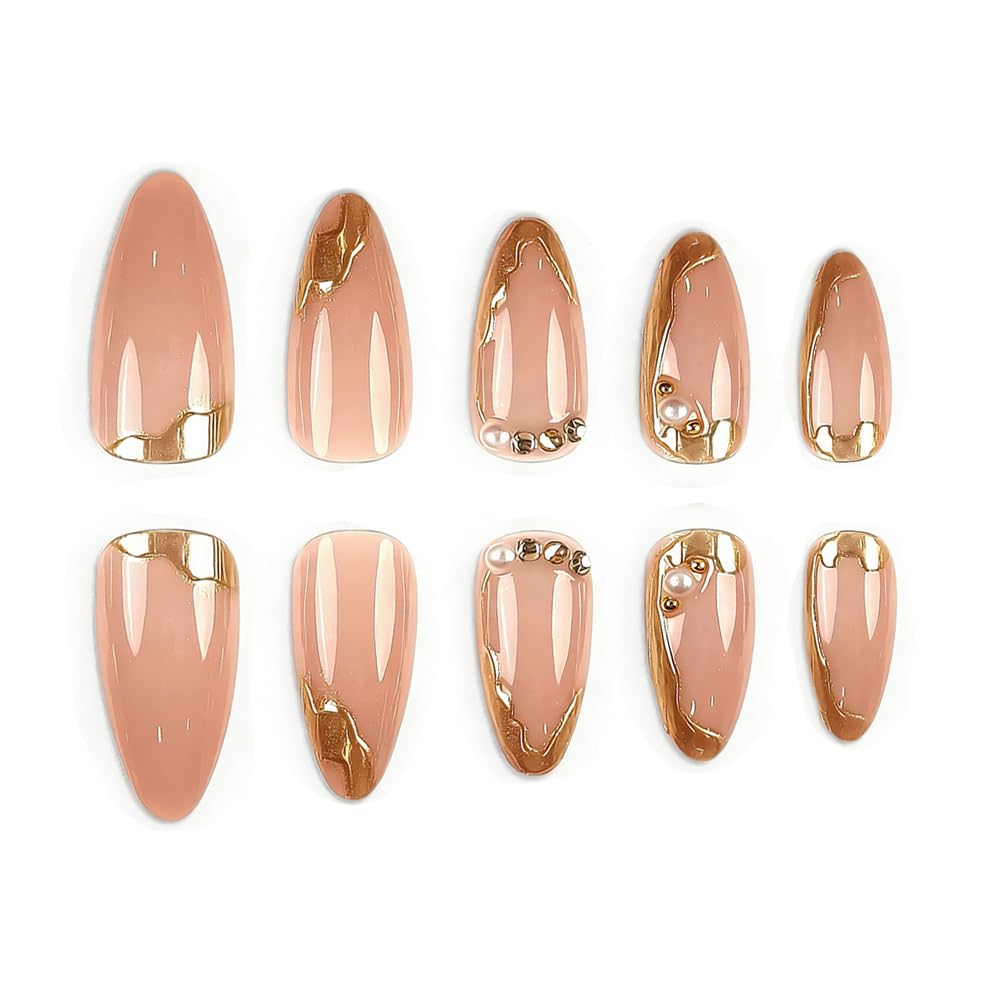 FJSMTOPl Gold Press on Nails French Tip application process