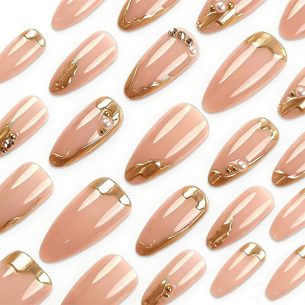 FJSMTOPl Gold Press on Nails French Tip size comparison