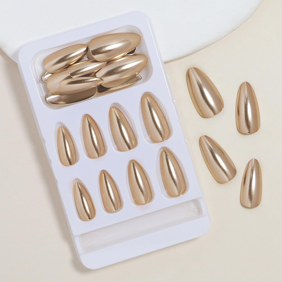 FJSMTOPl Gold Press on Nails with jelly glue stickers
