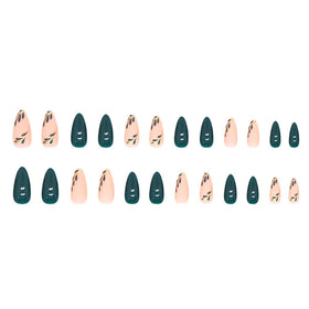 FJSMTOPl Green Press on Nails applied on a hand