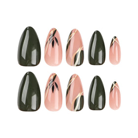 FJSMTOPl Green Press on Nails applied on hands