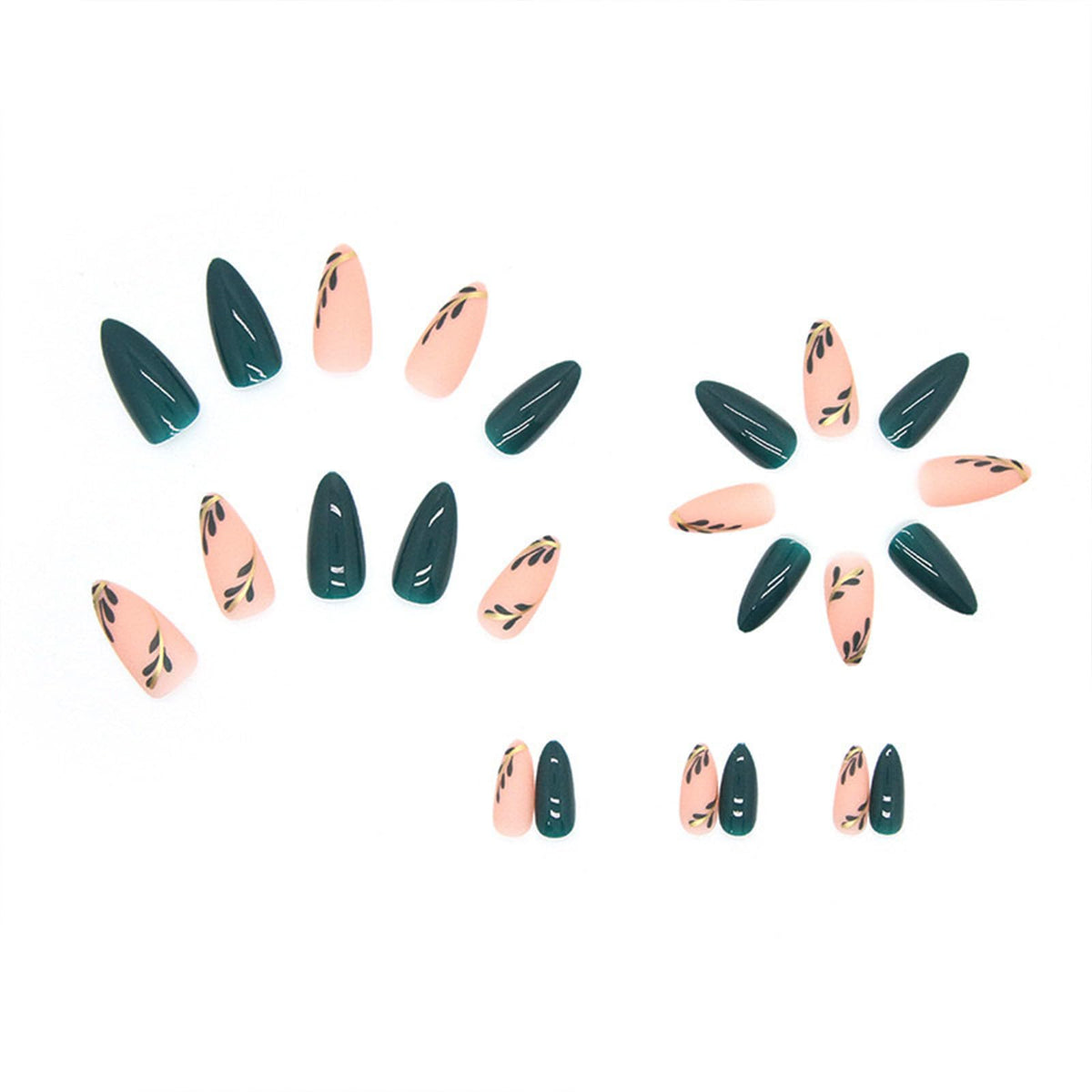 FJSMTOPl Green Press on Nails in a lifestyle setting