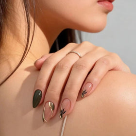 FJSMTOPl Green Press on Nails package contents with glue stickers
