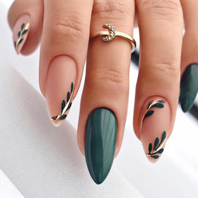 FJSMTOPl Green Press on Nails package front view with 24 nails