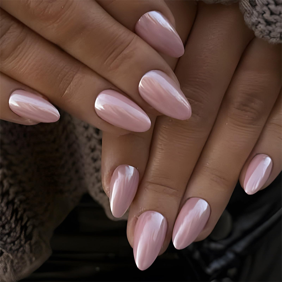 FJSMTOPl Pink Almond Press On Nails 24Pcs front view