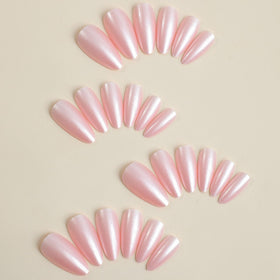 FJSMTOPl Pink Almond Press On Nails close-up view