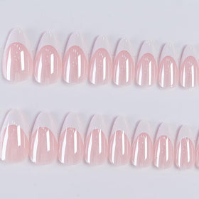 FJSMTOPl Press On Nails Almond French Tip close-up of design