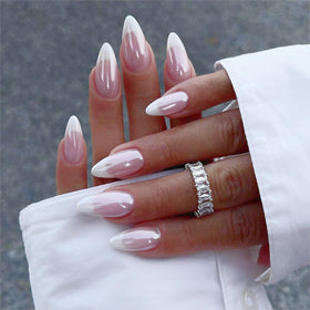 FJSMTOPl Press On Nails Almond French Tip front view